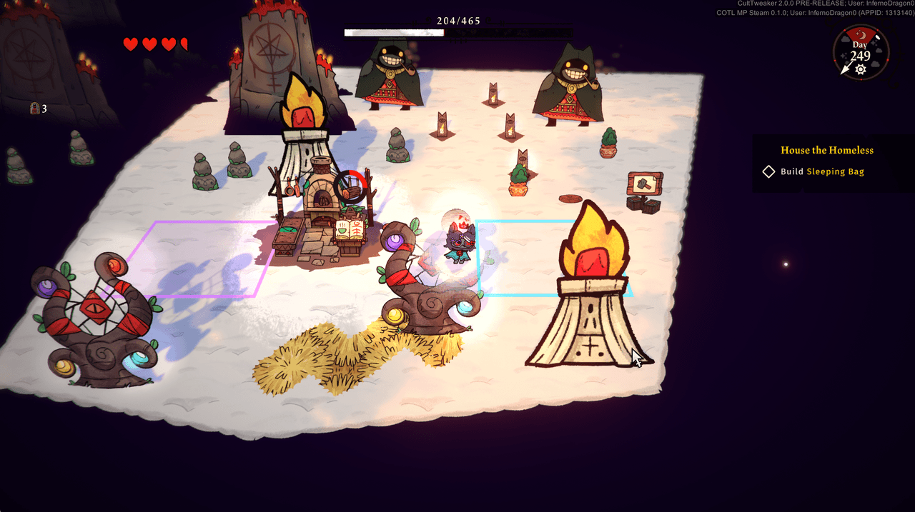 The same hub being played, with the day counter and quest tracker running
