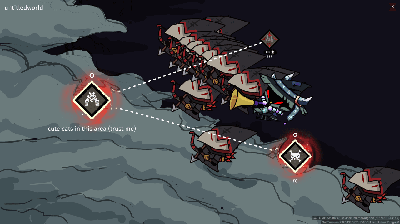 A custom world map with a base node, a boss node and a locked node