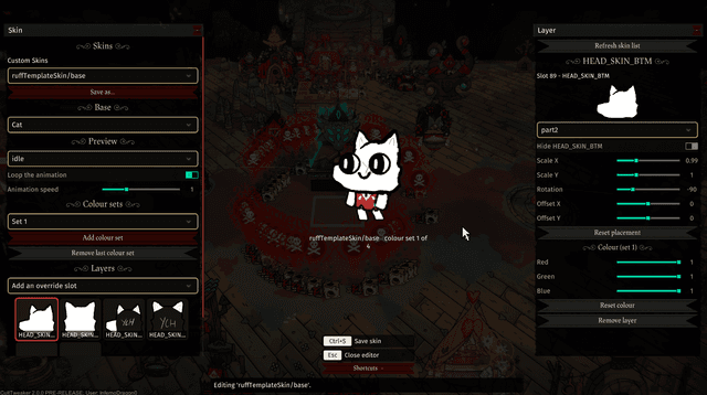The in-game follower form editor, with a custom head override selected on slot 89