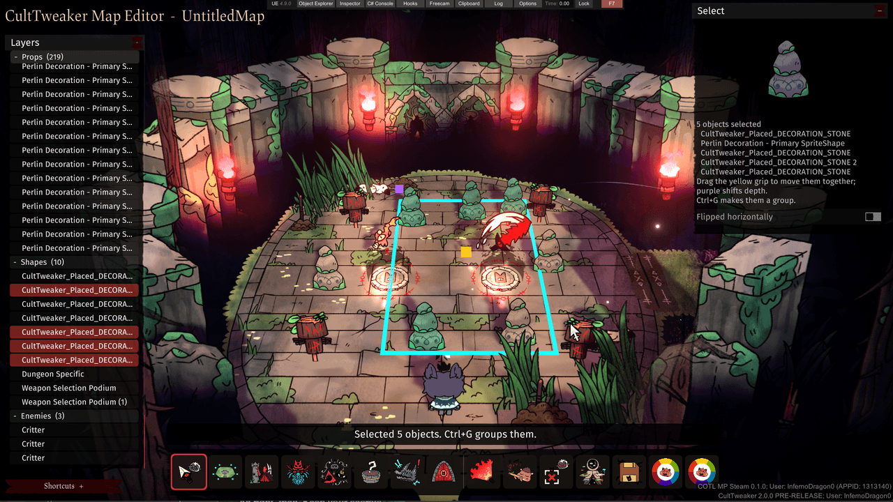 The Worldshaper editor open over a custom dungeon