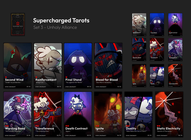 A spread of Supercharged tarot cards